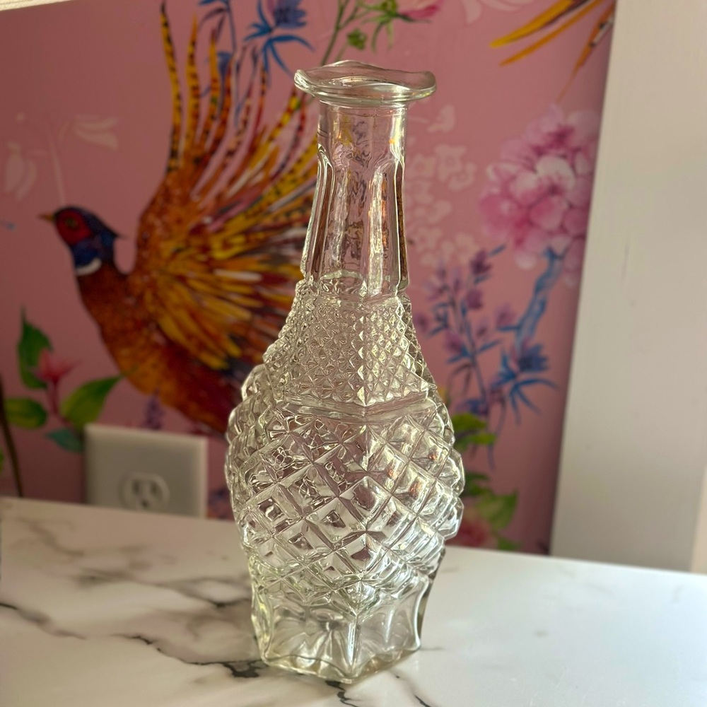 Anchor Hocking Pressed Glass/Crystal Diamond Pattern Decanter